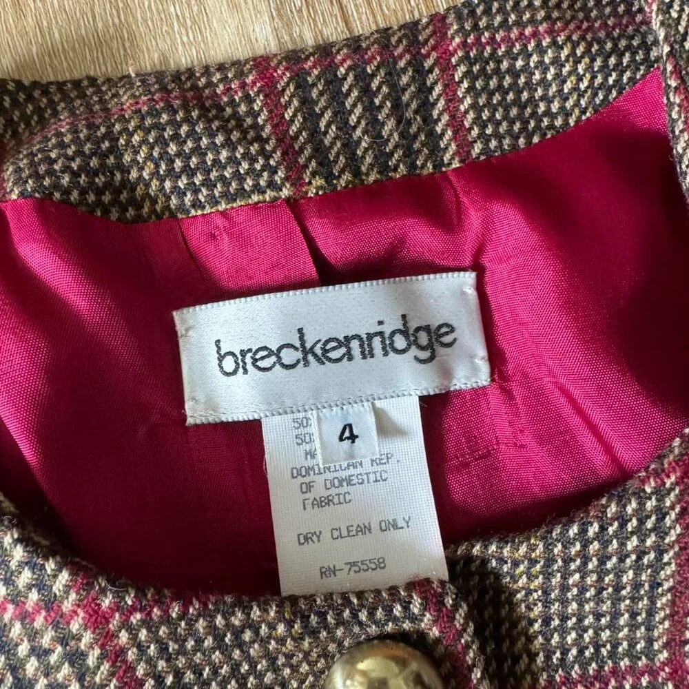 Vintage Breckenridge Wool Blend Red and Brown Blazer Coat Jacket Size‎ 4